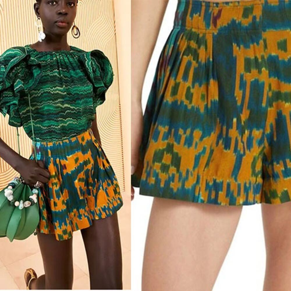 NWT Ulla Johnson Jaya High Waisted Flared Leg Mini Short Green Size: 8